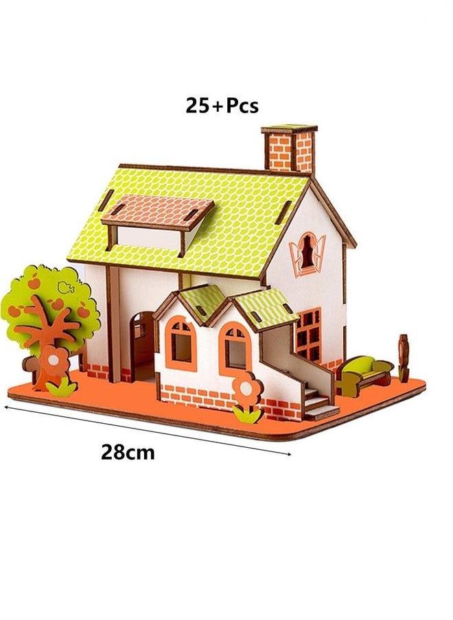 Children's Educational 3D Wooden Miniature House Self-assembly Handmade Puzzle Toys(Green Apple Paradise 25+Pcs)
