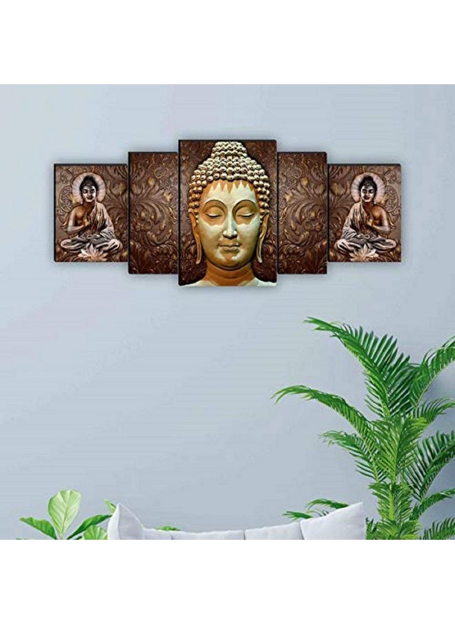 SAF Set of 5 Buddha UV Textured Home Decorative Gift Item MDF Panel Painting 18 Inch X 42 Inch SANFPNL31195