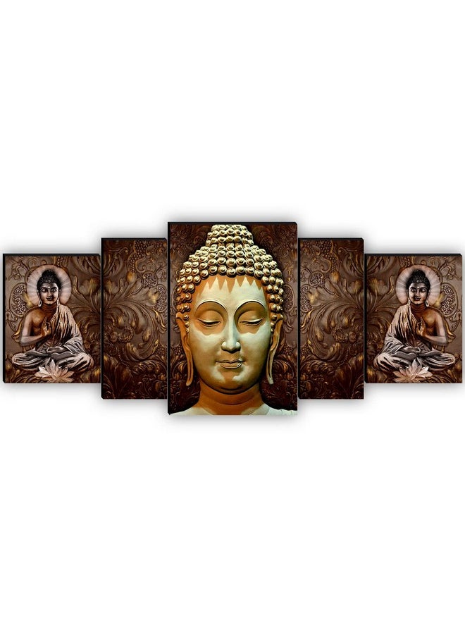 SAF Set of 5 Buddha UV Textured Home Decorative Gift Item MDF Panel Painting 18 Inch X 42 Inch SANFPNL31195