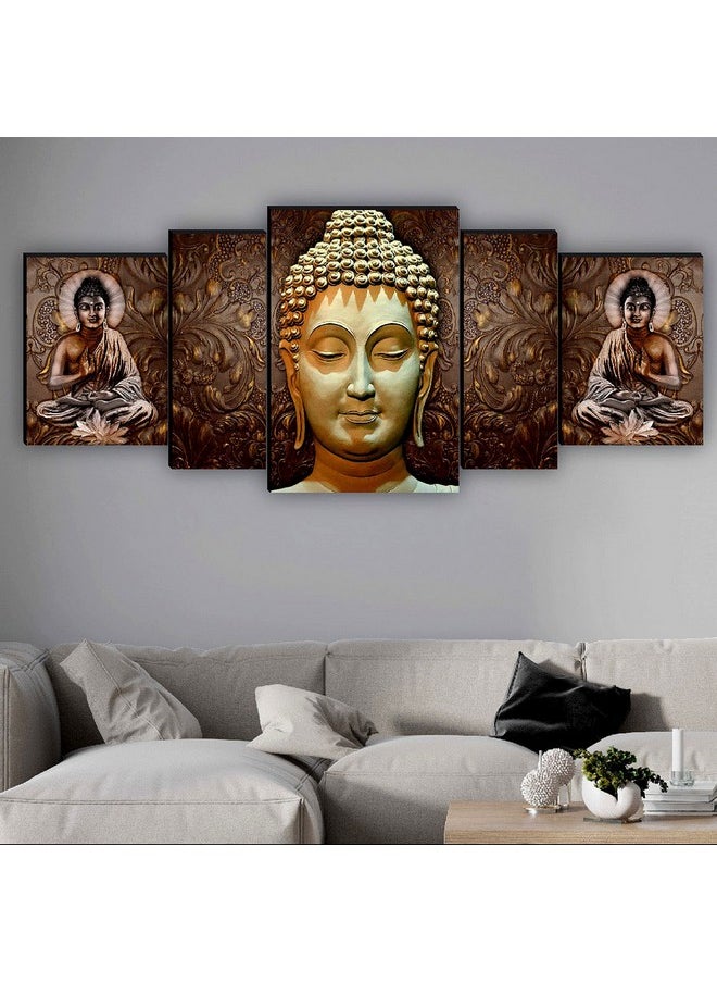SAF Set of 5 Buddha UV Textured Home Decorative Gift Item MDF Panel Painting 18 Inch X 42 Inch SANFPNL31195
