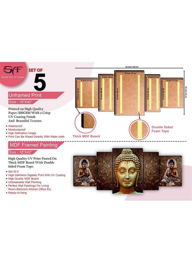 SAF Set of 5 Buddha UV Textured Home Decorative Gift Item MDF Panel Painting 18 Inch X 42 Inch SANFPNL31195