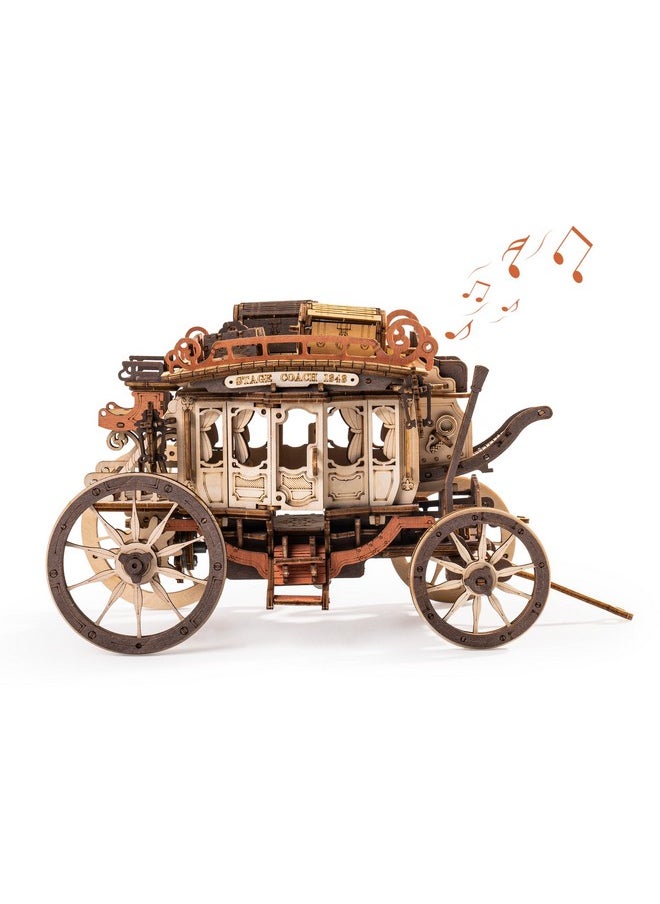 ROBOTIME Stagecoach Wooden Music Box Puzzle AMKA1, Valentines Day Gift 3D Wooden Puzzles for Adults, Mechanical 3D Model to Build, Birthday Anniversary Day Gift Hobby STEM Kits