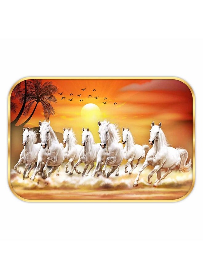 SAF 7 Running Horses at Sunrise Vastu Wall Painting with Frame - Sparkle Glossy Round Golden Framed Large Painting for Office, Living Room, Bedroom, Home Wall Decoration Animals Painting (Multicolour, SANFMG173, 18 x 12 inch)