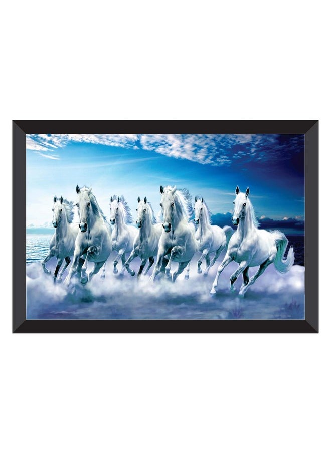 SAF 7 Horses River Large Framed UV Coated Digital Reprint 14 Inch X 20 Inch Painting (SANFH11) SANFH11(multicolor1)