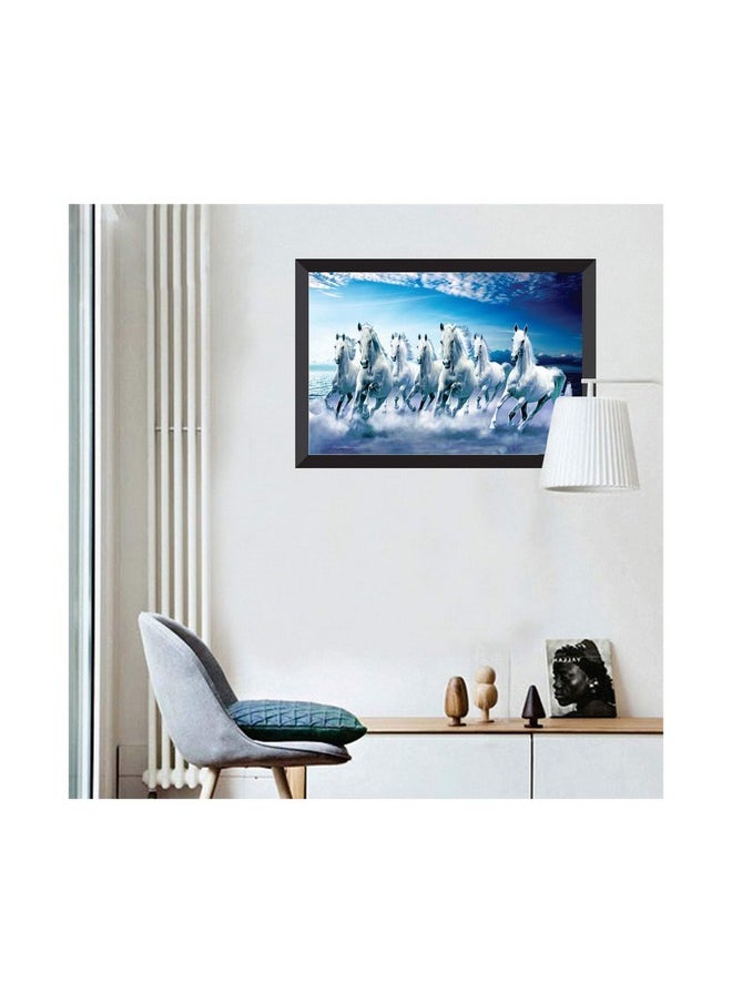 SAF 7 Horses River Large Framed UV Coated Digital Reprint 14 Inch X 20 Inch Painting (SANFH11) SANFH11(multicolor1)