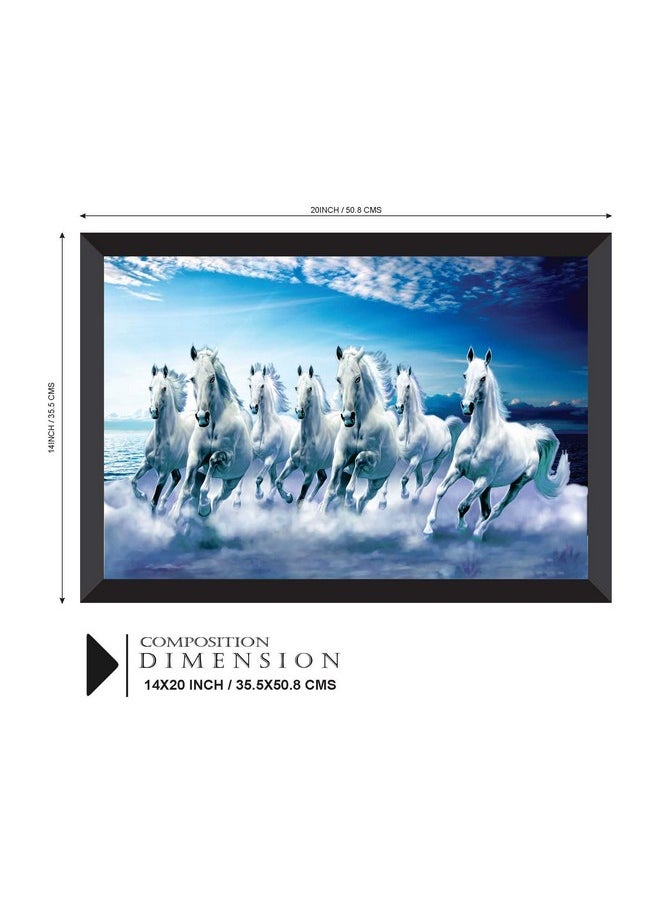 SAF 7 Horses River Large Framed UV Coated Digital Reprint 14 Inch X 20 Inch Painting (SANFH11) SANFH11(multicolor1)