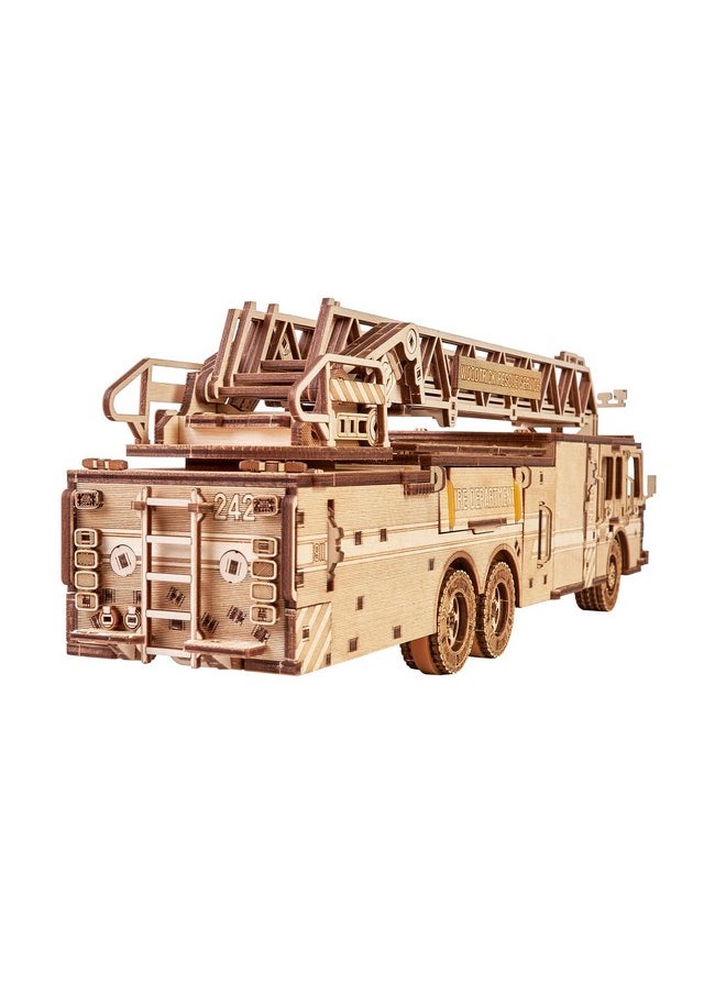 Wood Trick Rescue Firetruck Movable - Rotating Extendable Ladder - 3D Wooden Puzzles for Adults and Kids to Build - Rides up to 20 ft - Wooden Models Engineering DIY Project Mechanical Model Kit