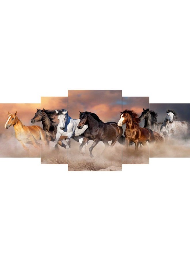 SAF SANFPNL31210 Seven Running Horses UV Textured with MDF Panel Painting (Set of 5, 18
