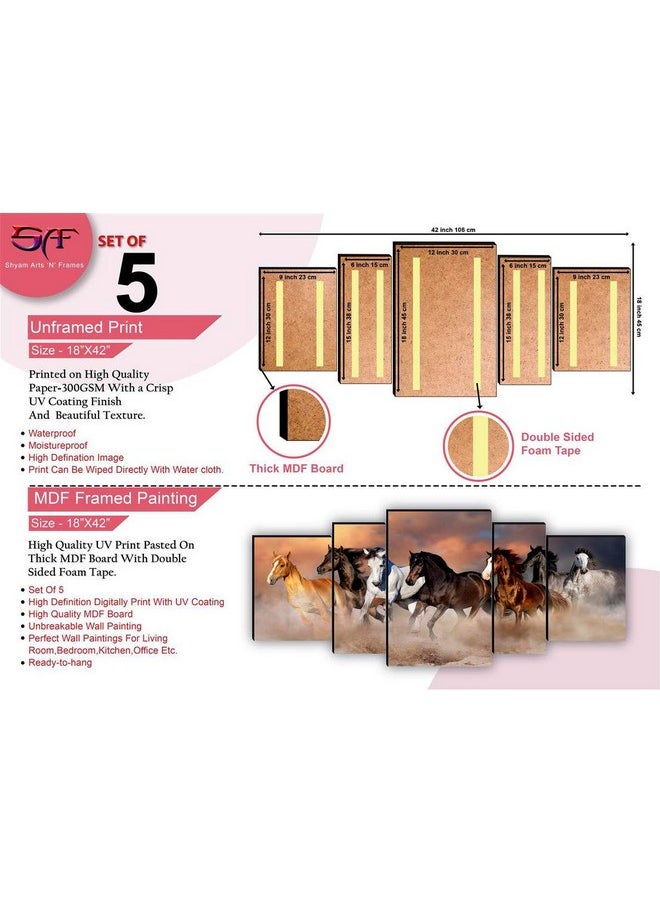 SAF SANFPNL31210 Seven Running Horses UV Textured with MDF Panel Painting (Set of 5, 18