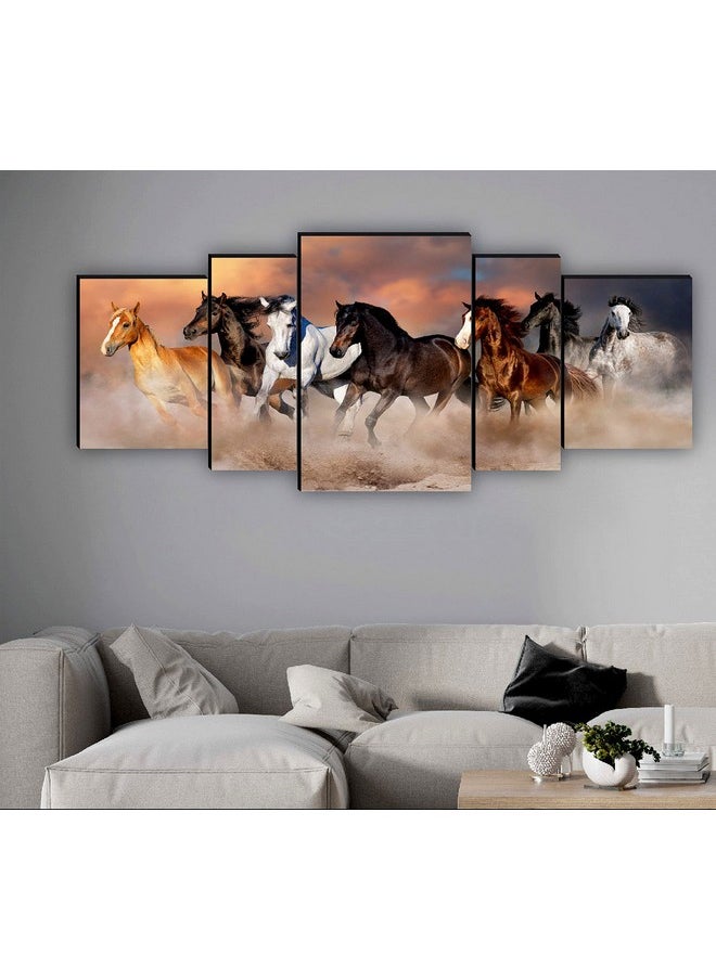 SAF SANFPNL31210 Seven Running Horses UV Textured with MDF Panel Painting (Set of 5, 18