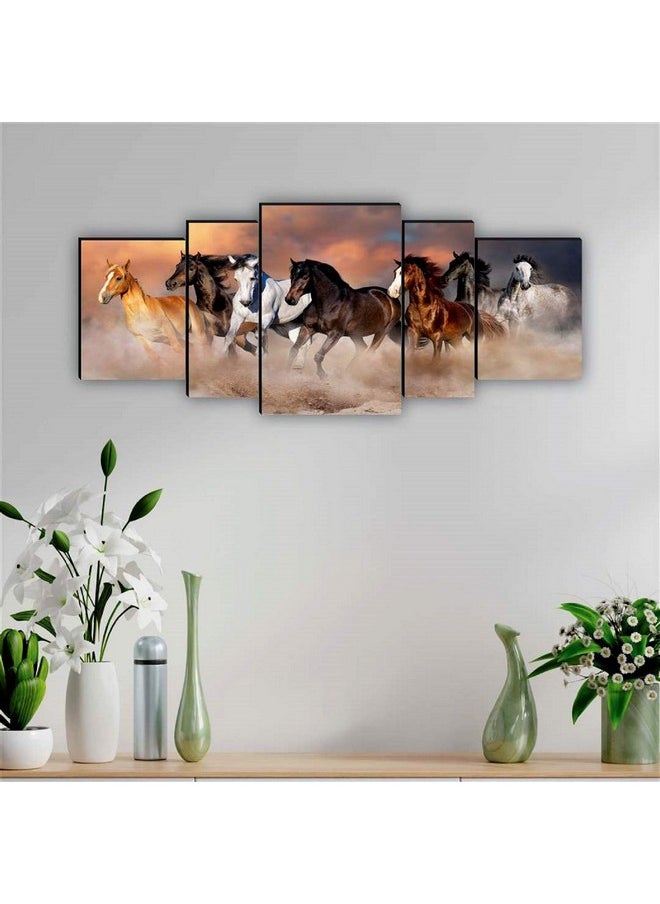 SAF SANFPNL31210 Seven Running Horses UV Textured with MDF Panel Painting (Set of 5, 18