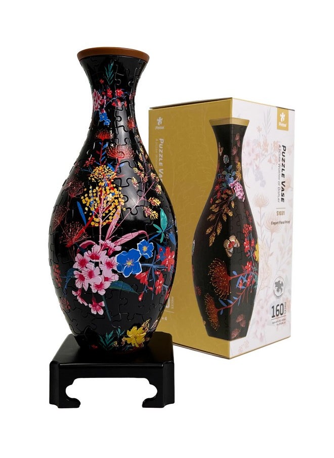 Pintoo 3D Puzzle Vase Unique Flower Vase Made by 160 Curved Plastic Puzzle Pieces House Warming Gift for Flower Arrangements and Home Decoration - [S1031] (Classic, Elegant Floral Print)