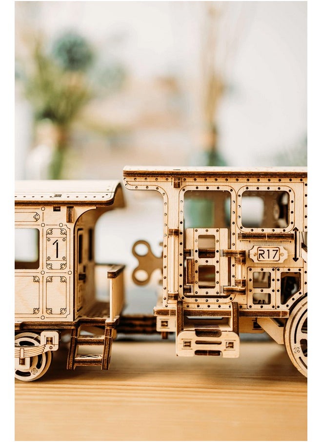 Wood Trick Wooden Toy Train Set with Railway - 34x7″ - Locomotive Train Toy Mechanical Model Kit - 3D Wooden Puzzles for Adults and Kids to Build - Engineering DIY Wooden Models for Adults to Build