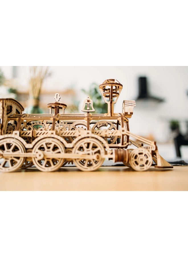 Wood Trick Wooden Toy Train Set with Railway - 34x7″ - Locomotive Train Toy Mechanical Model Kit - 3D Wooden Puzzles for Adults and Kids to Build - Engineering DIY Wooden Models for Adults to Build