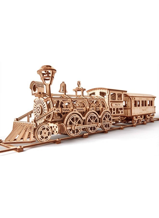 Wood Trick Wooden Toy Train Set with Railway - 34x7″ - Locomotive Train Toy Mechanical Model Kit - 3D Wooden Puzzles for Adults and Kids to Build - Engineering DIY Wooden Models for Adults to Build