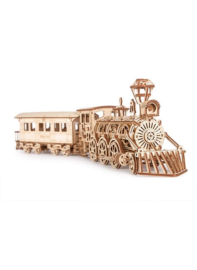 Wood Trick Wooden Toy Train Set with Railway - 34x7″ - Locomotive Train Toy Mechanical Model Kit - 3D Wooden Puzzles for Adults and Kids to Build - Engineering DIY Wooden Models for Adults to Build