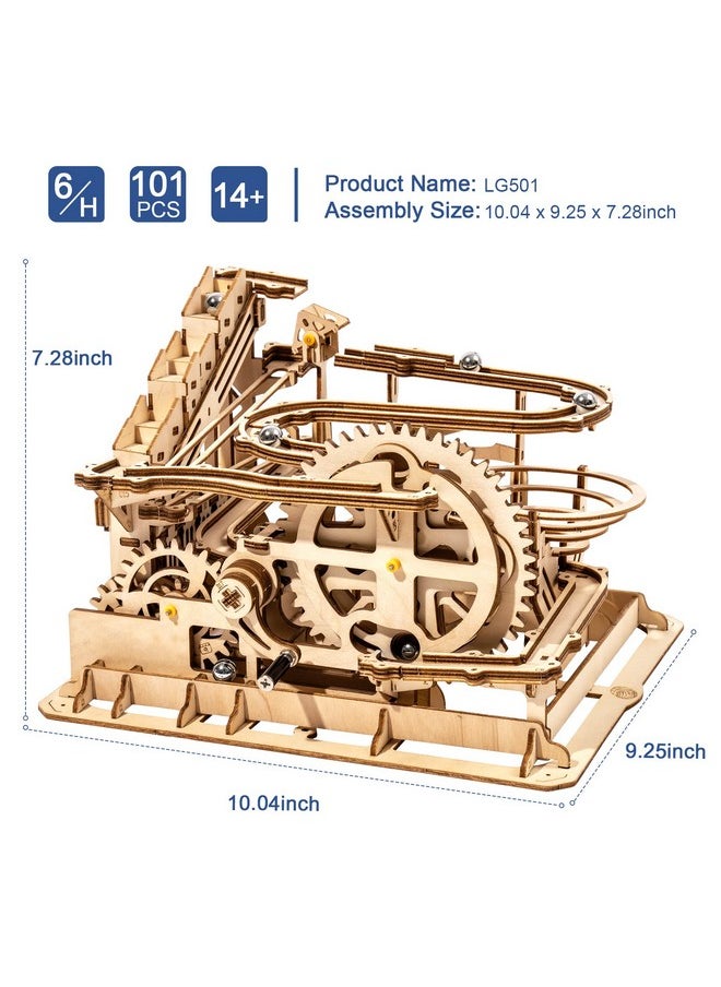 Rowood 3D Puzzles for Adults, Wooden Marblr Run Model Kit, DIY Building Kits for Adults to Build, Craft for Teens, Gift for Adults & Teen Boys Girls, Age 14+, Waterwheel Coaster