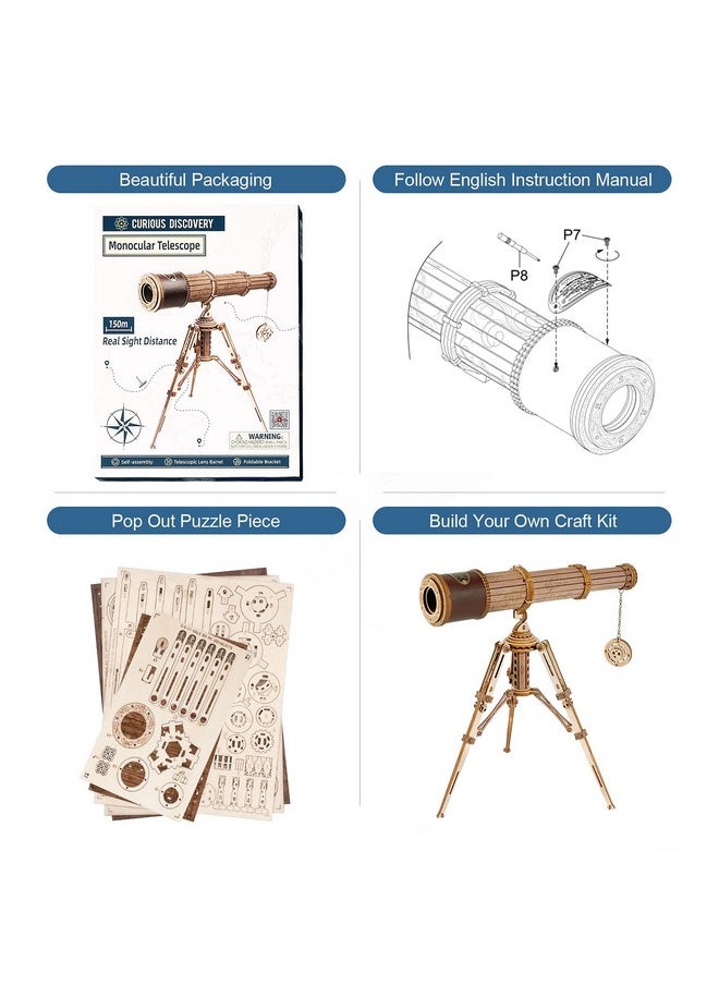 Rowood Telescope 3D Puzzles for Adults, DIY Wooden Model Building Kit, Christmas Birthday Gift for Kids Teens
