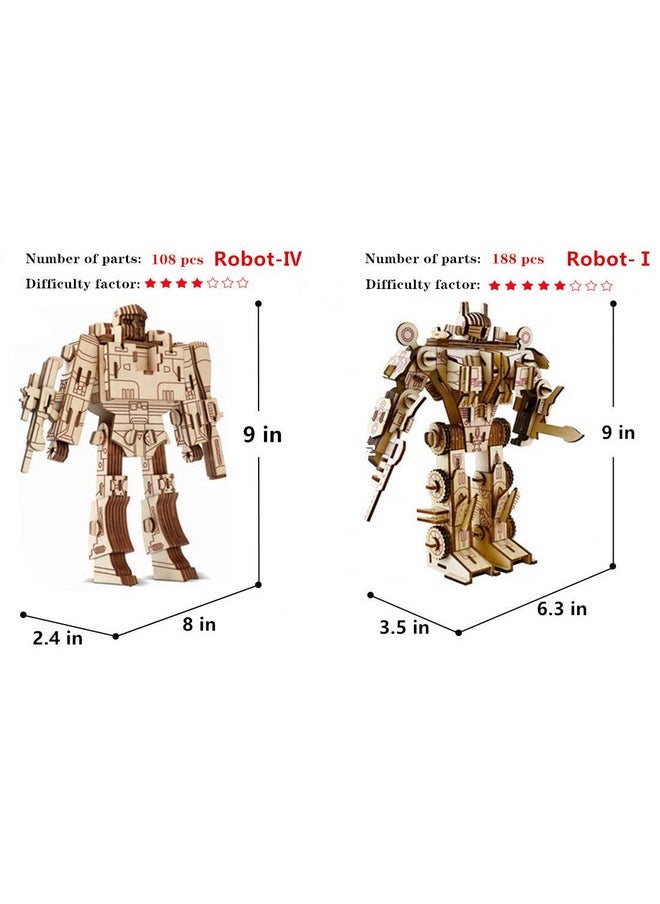 3D Wooden Robot Puzzle, 4 Piece Set Wood Crafts DIY Assembly Robot Puzzle - Wooden Robot Model Kits - Robot Toys for Adults Teens Boys Kids Birthday