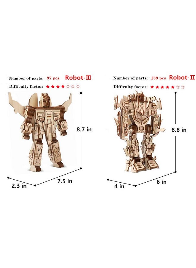 3D Wooden Robot Puzzle, 4 Piece Set Wood Crafts DIY Assembly Robot Puzzle - Wooden Robot Model Kits - Robot Toys for Adults Teens Boys Kids Birthday