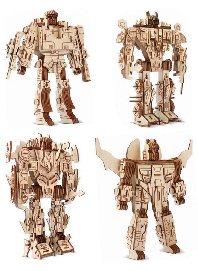 3D Wooden Robot Puzzle, 4 Piece Set Wood Crafts DIY Assembly Robot Puzzle - Wooden Robot Model Kits - Robot Toys for Adults Teens Boys Kids Birthday