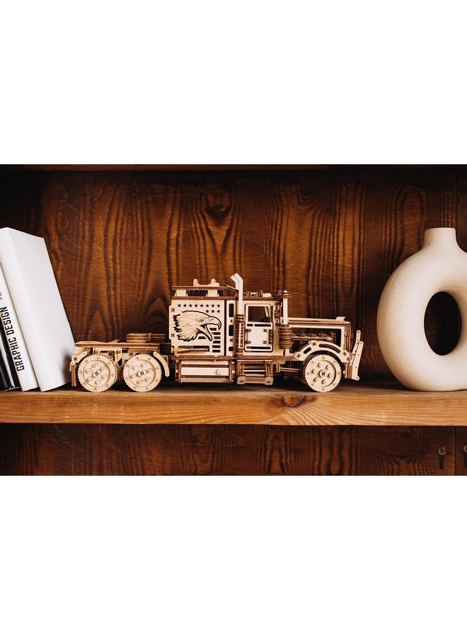 Wood Trick Big Rig Truck Car 3D Wooden Puzzles for Adults and Kids to Build - Rides up to 6ft - 14x6″ - Realistic Semi Truck - Wooden Models Engineering DIY Project Mechanical Wood 3D Puzzles Kits