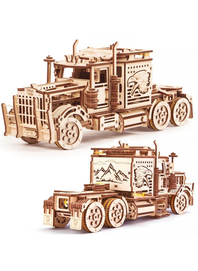 Wood Trick Big Rig Truck Car 3D Wooden Puzzles for Adults and Kids to Build - Rides up to 6ft - 14x6″ - Realistic Semi Truck - Wooden Models Engineering DIY Project Mechanical Wood 3D Puzzles Kits
