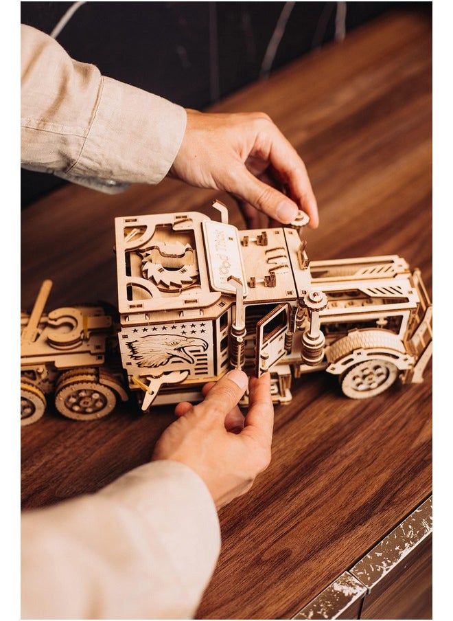 Wood Trick Big Rig Truck Car 3D Wooden Puzzles for Adults and Kids to Build - Rides up to 6ft - 14x6″ - Realistic Semi Truck - Wooden Models Engineering DIY Project Mechanical Wood 3D Puzzles Kits