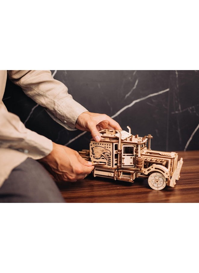 Wood Trick Big Rig Truck Car 3D Wooden Puzzles for Adults and Kids to Build - Rides up to 6ft - 14x6″ - Realistic Semi Truck - Wooden Models Engineering DIY Project Mechanical Wood 3D Puzzles Kits
