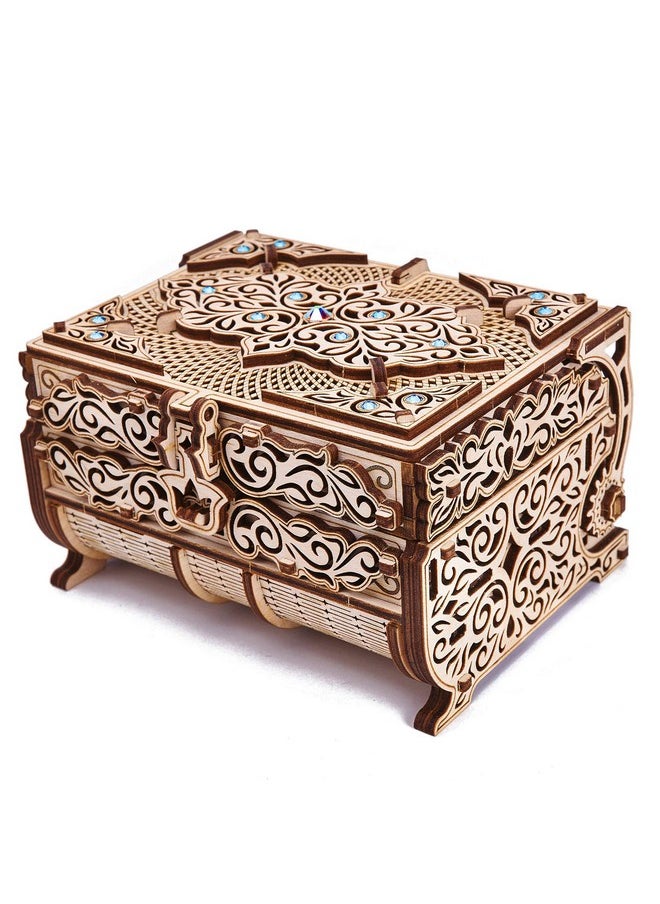 Wood Trick Treasure Puzzle Box for Adults - 3D Wooden Puzzle for Adults and Kids to Build - Cute & Neat Design - with Shimmering Crystals - Store Your Jewelry - Wood Model Kit