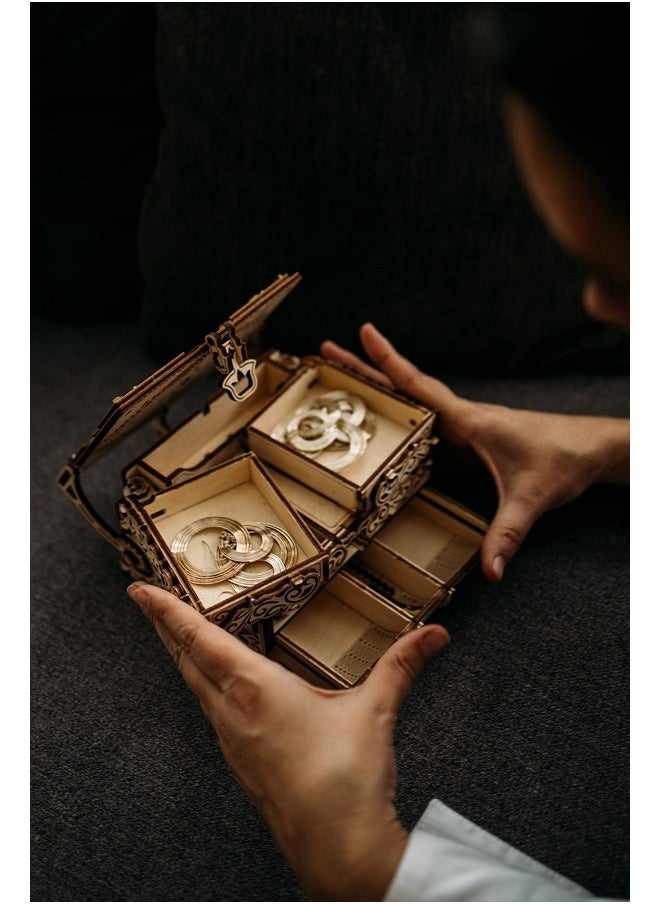 Wood Trick Treasure Puzzle Box for Adults - 3D Wooden Puzzle for Adults and Kids to Build - Cute & Neat Design - with Shimmering Crystals - Store Your Jewelry - Wood Model Kit
