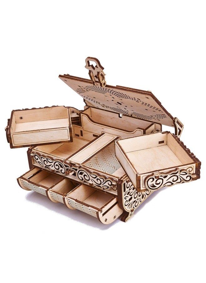 Wood Trick Treasure Puzzle Box for Adults - 3D Wooden Puzzle for Adults and Kids to Build - Cute & Neat Design - with Shimmering Crystals - Store Your Jewelry - Wood Model Kit