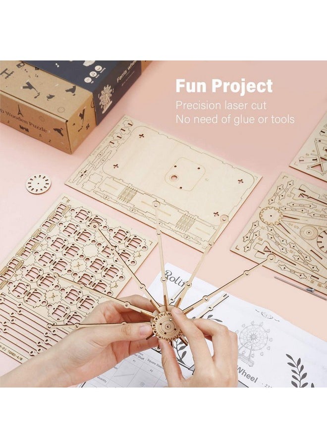 Rolife 3D Wooden Puzzle for Adults,Mechanical DIY Crafts Kits for Kids,Ferris Wheels Music Model Kits to Build,Brain Teaser Puzzles for Boys and Girls