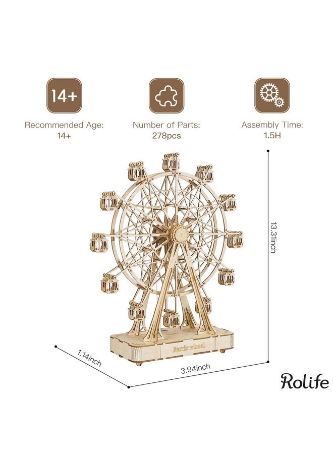 Rolife 3D Wooden Puzzle for Adults,Mechanical DIY Crafts Kits for Kids,Ferris Wheels Music Model Kits to Build,Brain Teaser Puzzles for Boys and Girls