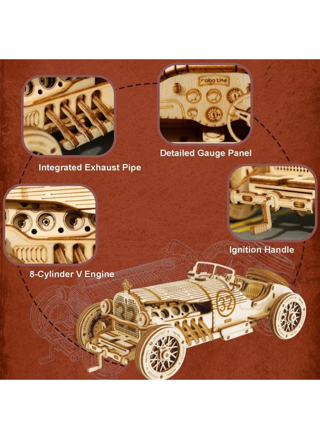 ROBOTIME Model Car Kits - Wooden 3D Puzzles - Model Cars to Build for Adults 1:16 Scale Model Grand Prix Car