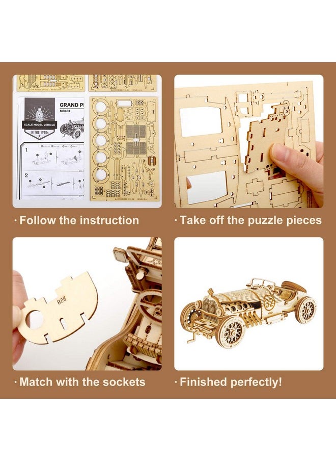 ROBOTIME Model Car Kits - Wooden 3D Puzzles - Model Cars to Build for Adults 1:16 Scale Model Grand Prix Car