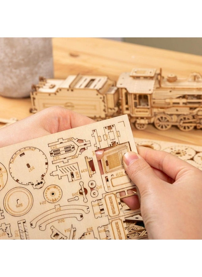 ROKR 3D Wooden Puzzle for Adults Mechanical Car Model-DIY Building Vehicle Kits-Brain Teaser Toys-Gift for Men Women Kids on Birthday/Christmas Day (Steam Train Model with Carriage)