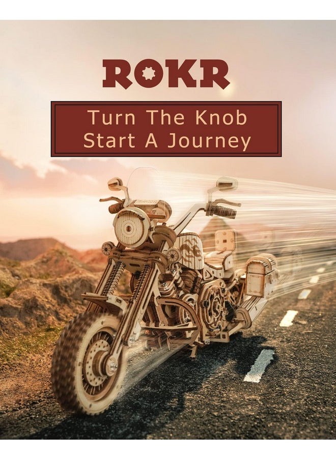 ROKR 3D Wooden Motorcycle Puzzle-Wood Model Car Kits to Build for Adults-Brain Teaser Gearjits Puzzle-1:8 Scale Cruiser Motorcycle as A Gift for Valentine's Day/Brithday