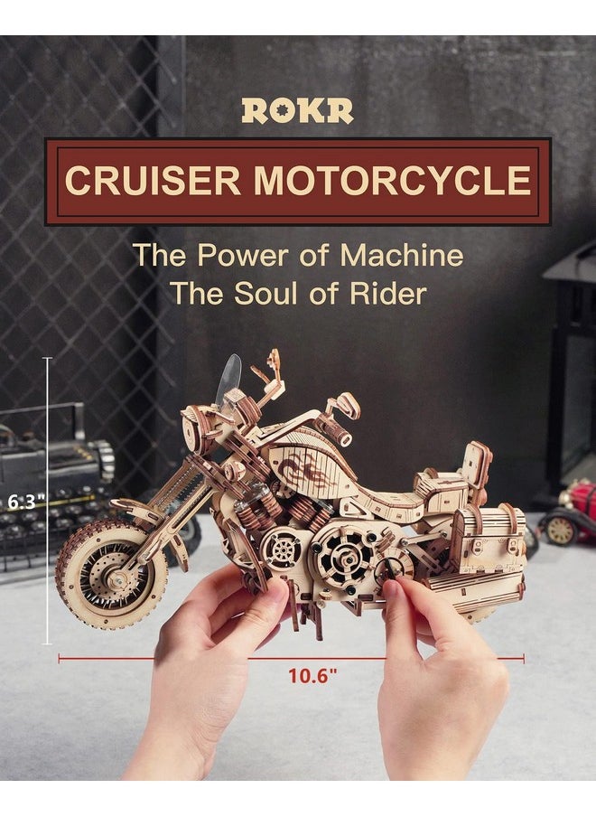 ROKR 3D Wooden Motorcycle Puzzle-Wood Model Car Kits to Build for Adults-Brain Teaser Gearjits Puzzle-1:8 Scale Cruiser Motorcycle as A Gift for Valentine's Day/Brithday