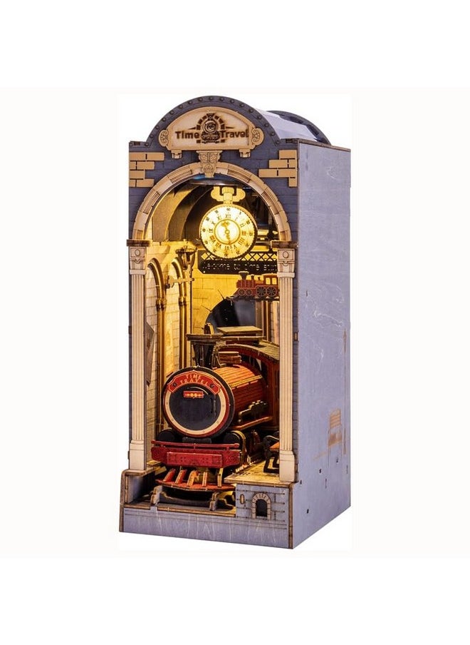ROBOTIME DIY Book Nook Kit Insert Bookcase Book Stand 3D Wooden Puzzle DIY Miniature House Wood Bookend Book Nook Model Building Kit with LED Light Booknook Decoration (Time Travel)