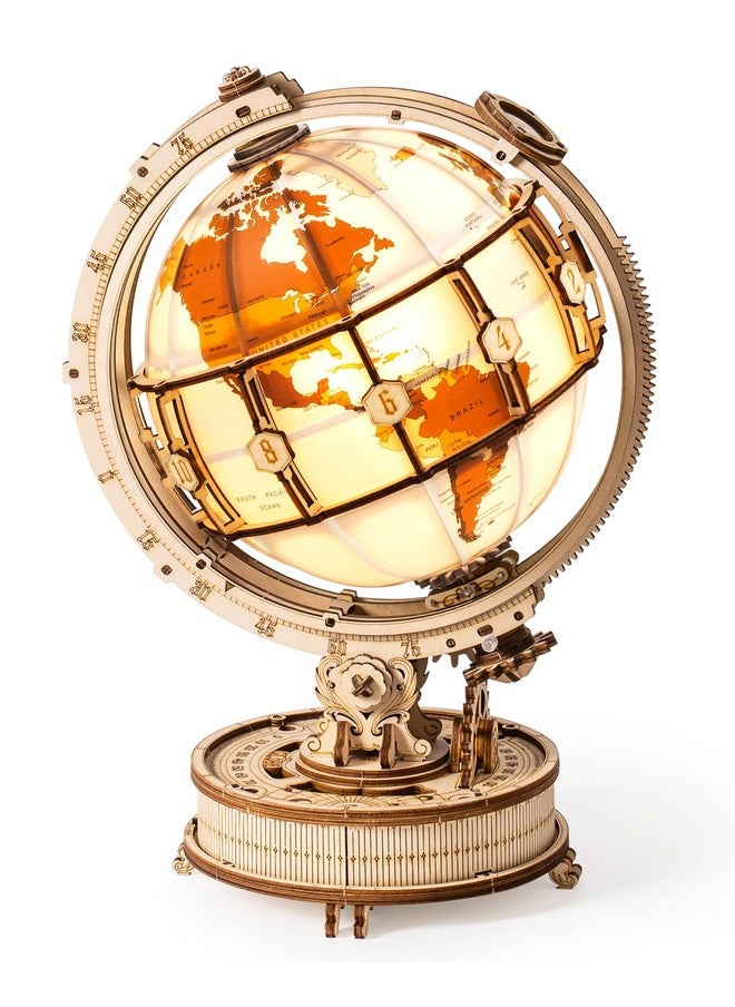 ROBOTIME ST003 Luminous Globe - Wooden 3D Puzzles for Adults with LED Light - Globe Model Building Kit for Teens & Adults