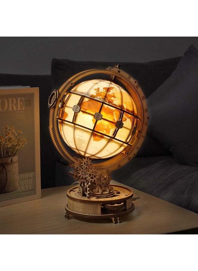 ROBOTIME ST003 Luminous Globe - Wooden 3D Puzzles for Adults with LED Light - Globe Model Building Kit for Teens & Adults