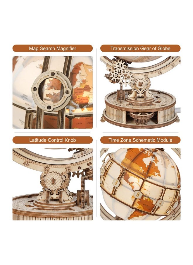 ROBOTIME ST003 Luminous Globe - Wooden 3D Puzzles for Adults with LED Light - Globe Model Building Kit for Teens & Adults