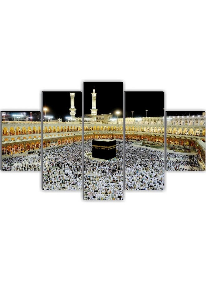 SAF Set of 5 Islamic Haz Makka madina Religious modern art Home decorative Large Panel Painting 18 Inch x 30 inch SANFPNLS32286,multicolor