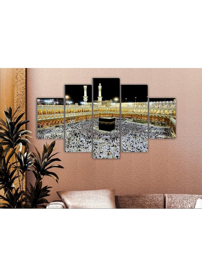 SAF Set of 5 Islamic Haz Makka madina Religious modern art Home decorative Large Panel Painting 18 Inch x 30 inch SANFPNLS32286,multicolor