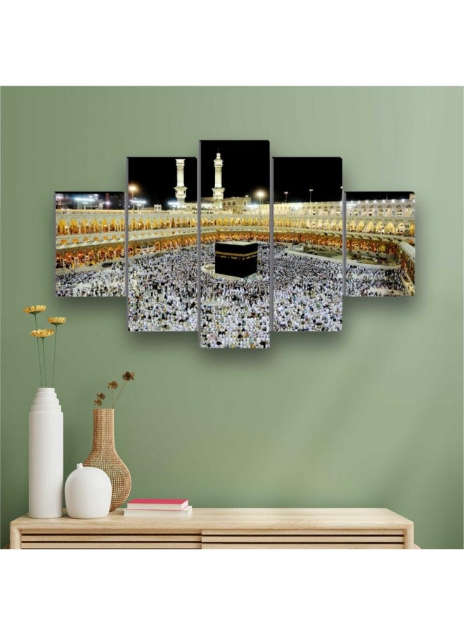 SAF Set of 5 Islamic Haz Makka madina Religious modern art Home decorative Large Panel Painting 18 Inch x 30 inch SANFPNLS32286,multicolor