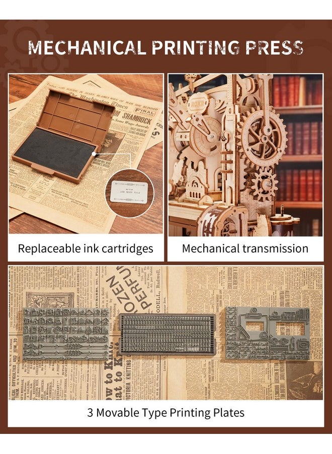 ROKR 3D Puzzle for Adults, Classic Printing Press Wooden Puzzles Model Building Kits, DIY Wood Crafts Cool Toys Birthday, Collage Aesthetic, STEM Art Hobbies for Men Women (LK602)
