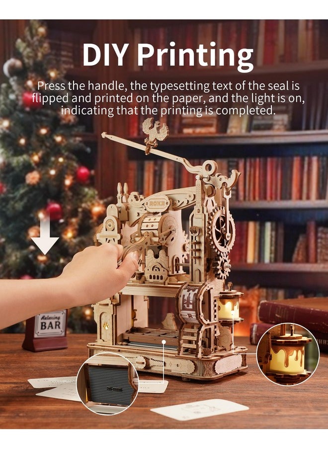 ROKR 3D Puzzle for Adults, Classic Printing Press Wooden Puzzles Model Building Kits, DIY Wood Crafts Cool Toys Birthday, Collage Aesthetic, STEM Art Hobbies for Men Women (LK602)