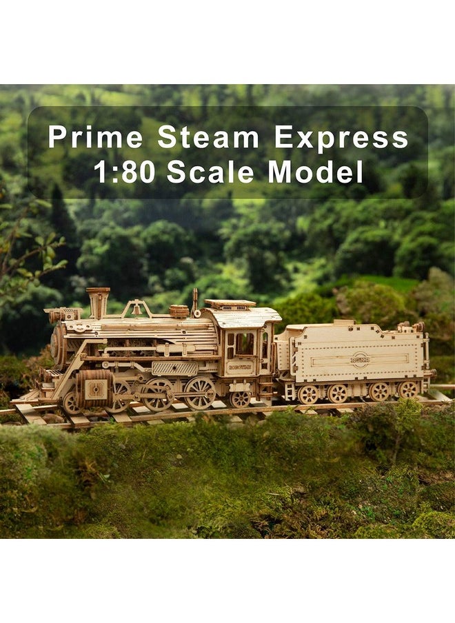 ROKR 3D Wooden Puzzle for Adults-Mechanical Train Model Kits-Brain Teaser Puzzles-Vehicle Building Kits-Unique Gift for Kids on Birthday/Christmas Day(1:80 Scale)(MC501-Prime Steam Express)