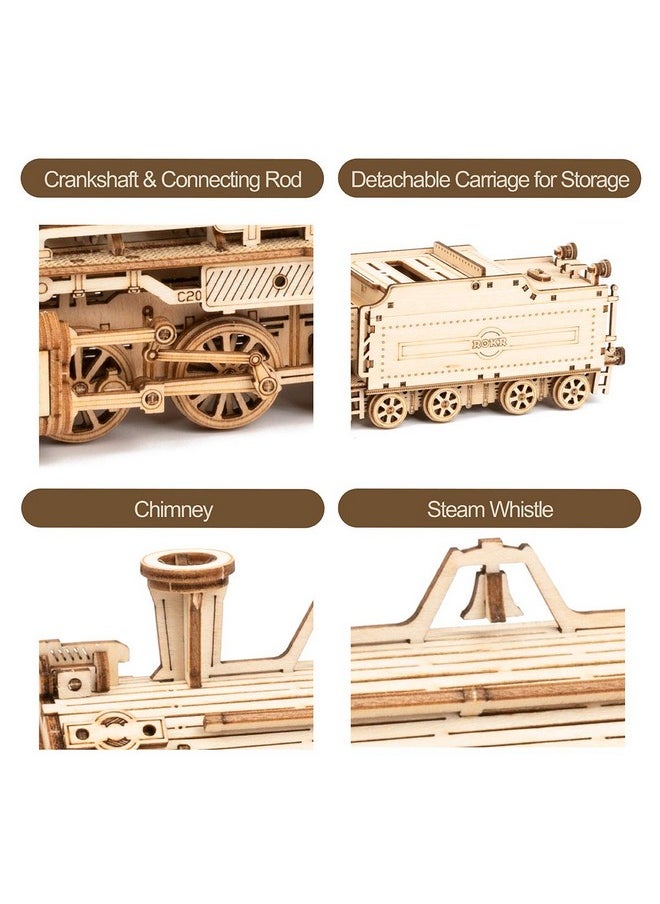 ROKR 3D Wooden Puzzle for Adults-Mechanical Train Model Kits-Brain Teaser Puzzles-Vehicle Building Kits-Unique Gift for Kids on Birthday/Christmas Day(1:80 Scale)(MC501-Prime Steam Express)